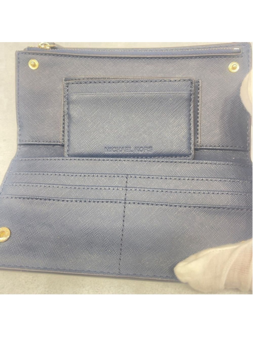 Michael Kors Saffiano Leather Slim Bifold Wallet & Card Case Navy Blue - Picture 8 of 9